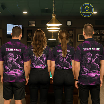Personalized Pink Grim Reaper Billiard Shirts For Men Custom Smoke Skull Pool Team Jersey TDM7426