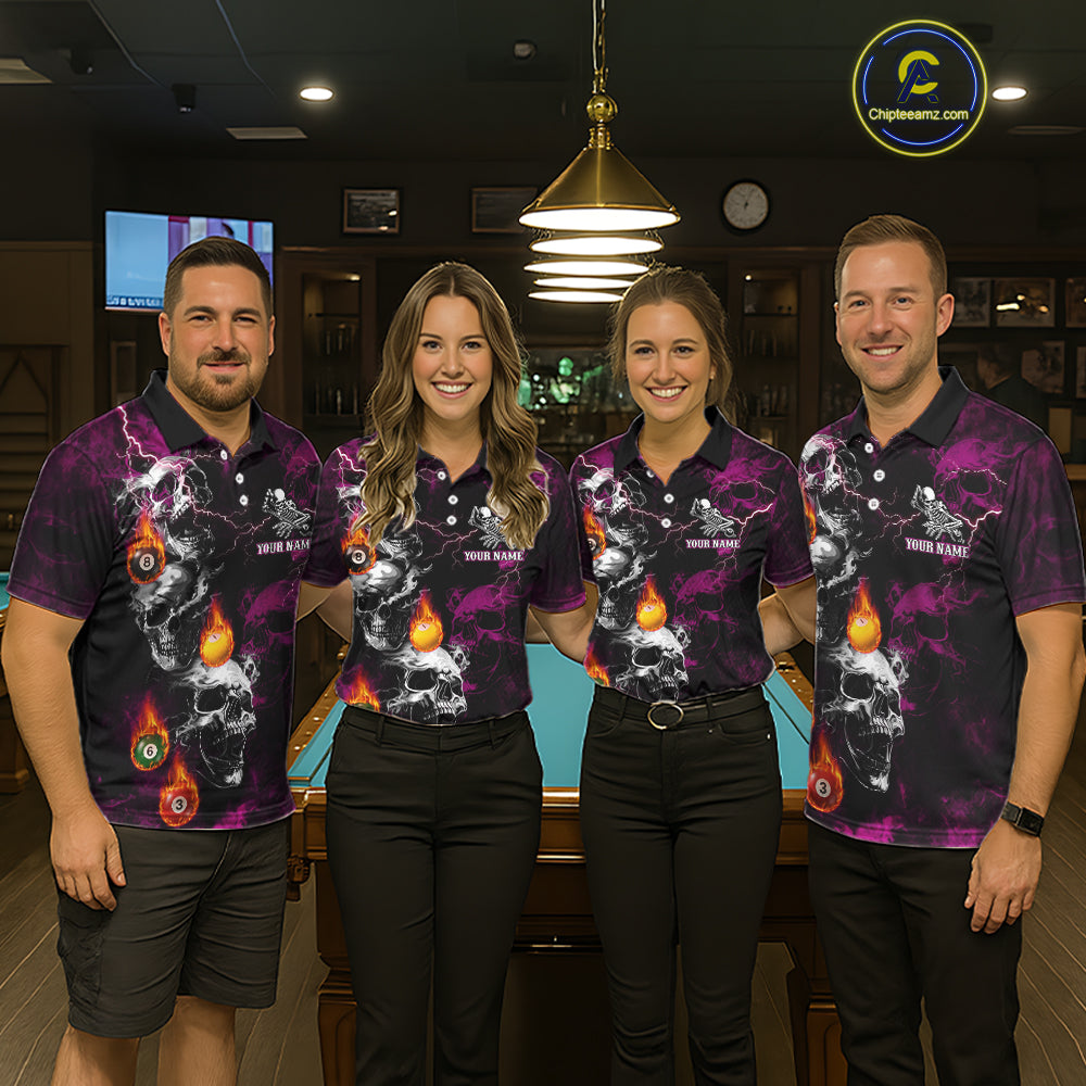 Personalized Pink Grim Reaper Billiard Shirts For Men Custom Smoke Skull Pool Team Jersey TDM7426