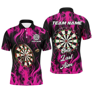 One Last Aim 3D Fire Flame Pink Darts Shirts For Men Custom Darts Saying Shirts, Darts Jerseys TDM2656