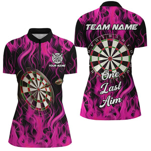 One Last Aim 3D Fire Flame Pink Darts Shirts For Women Custom Darts Saying Shirts, Darts Jerseys TDM2656