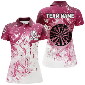 Personalized Pink Grunge Classic Darts Jerseys For Women Custom Team Name Darts Shirts Short Sleeve TDM2658