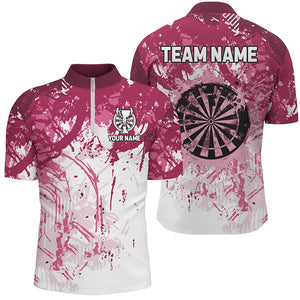 Personalized Pink Grunge Classic Darts Jerseys For Men Custom Team Name Darts Shirts Short Sleeve TDM2658