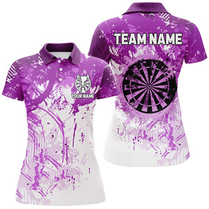 Personalized Purple Grunge Classic Darts Jerseys For Women Custom Team Name Darts Shirts Short Sleeve TDM2659