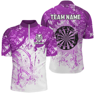 Personalized Purple Grunge Classic Darts Jerseys For Men Custom Team Name Darts Shirts Short Sleeve TDM2659