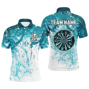 Personalized Turquoise Grunge Classic Darts Jerseys For Men Custom Team Darts Shirts Short Sleeve TDM2660