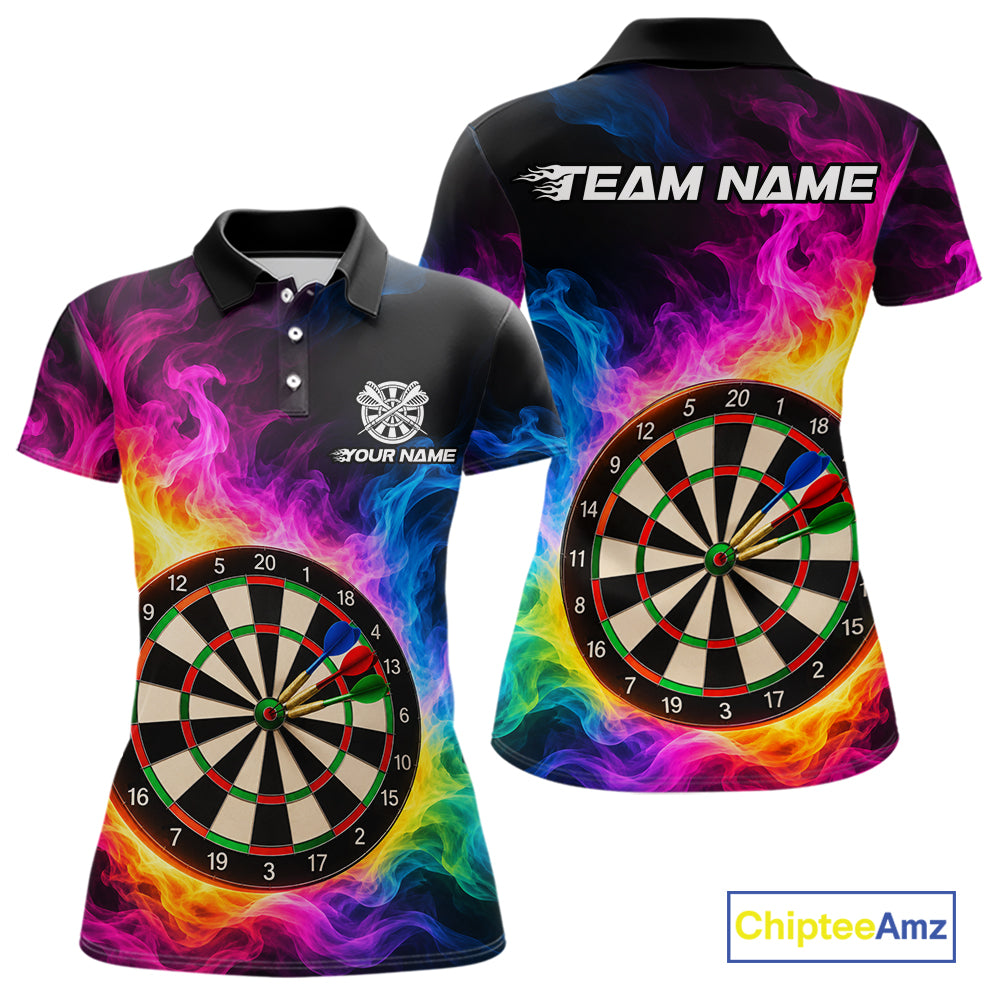 Colorful Rainbow Flame Smoke Darts Shirt For Women Custom Darts Team Jersey Personalized Darts Gift TDM8086