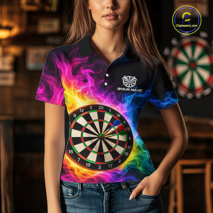 Colorful Rainbow Flame Smoke Darts Shirt For Women Custom Darts Team Jersey Personalized Darts Gift TDM8086