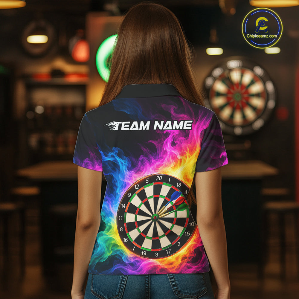 Colorful Rainbow Flame Smoke Darts Shirt For Women Custom Darts Team Jersey Personalized Darts Gift TDM8086