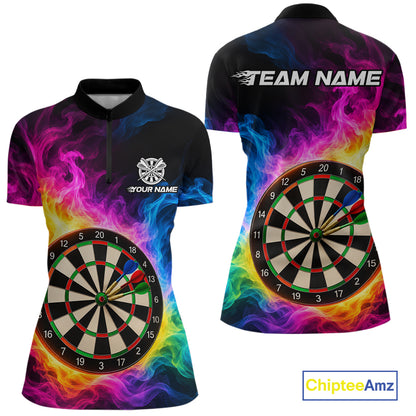 Colorful Rainbow Flame Smoke Darts Shirt For Women Custom Darts Team Jersey Personalized Darts Gift TDM8086