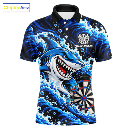 Blue Funny Shark Waving Darts Shirts For Men Custom Darts League Team Jersey Polo & 1/4 Zip TDM8087