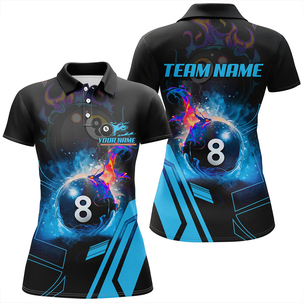 Billiard 8 Ball Flame Blue Version 3D Printed Women Polo Shirts Best Custom Pool Team Jerseys Shirts TDM0674