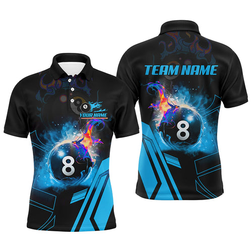 Billiard 8 Ball Flame Blue Version 3D Printed Men Polo Shirts Best Custom Pool Team Jerseys Shirts TDM0674