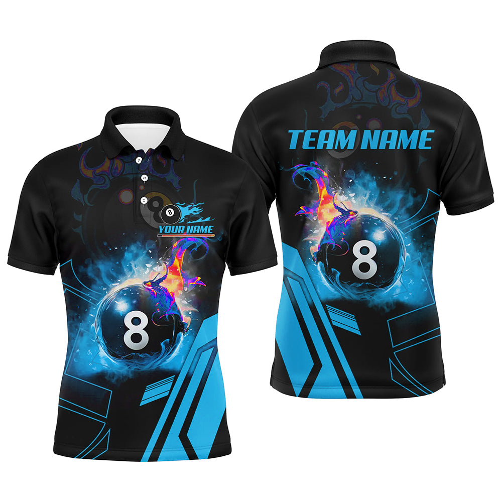 Billiard 8 Ball Flame Blue Version 3D Printed Men Polo Shirts Best Custom Pool Team Jerseys Shirts TDM0674