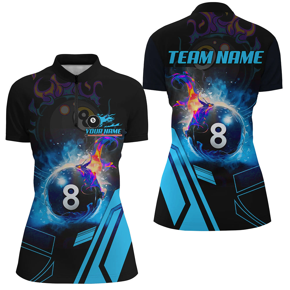 Billiard 8 Ball Flame Blue Version Women Quarter-Zip Shirts Custom Pool Team Jerseys Shirts TDM0674