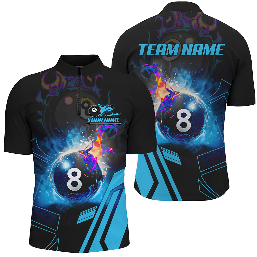 Billiard 8 Ball Flame Blue Version Men Quarter-Zip Shirts Custom Pool Team Jerseys Shirts TDM0674