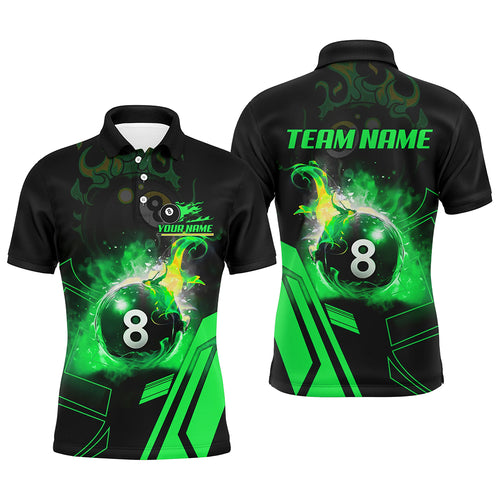 Billiard 8 Ball Flame Green Version 3D Printed Men Polo Shirts Best Custom Pool Team Jerseys Shirts TDM0675