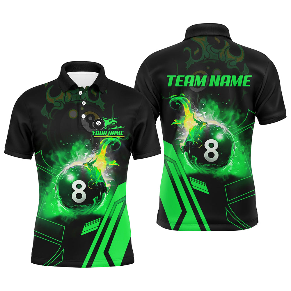 Billiard 8 Ball Flame Green Version 3D Printed Men Polo Shirts Best Custom Pool Team Jerseys Shirts TDM0675
