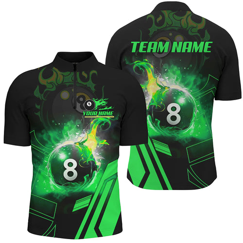 Billiard 8 Ball Flame Green Version Men Quarter-Zip Shirts Custom Pool Team Jerseys Shirts TDM0675