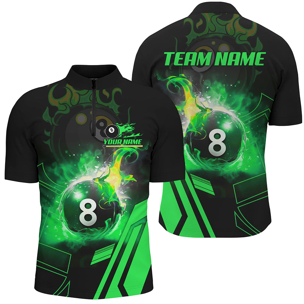 Billiard 8 Ball Flame Green Version Men Quarter-Zip Shirts Custom Pool Team Jerseys Shirts TDM0675