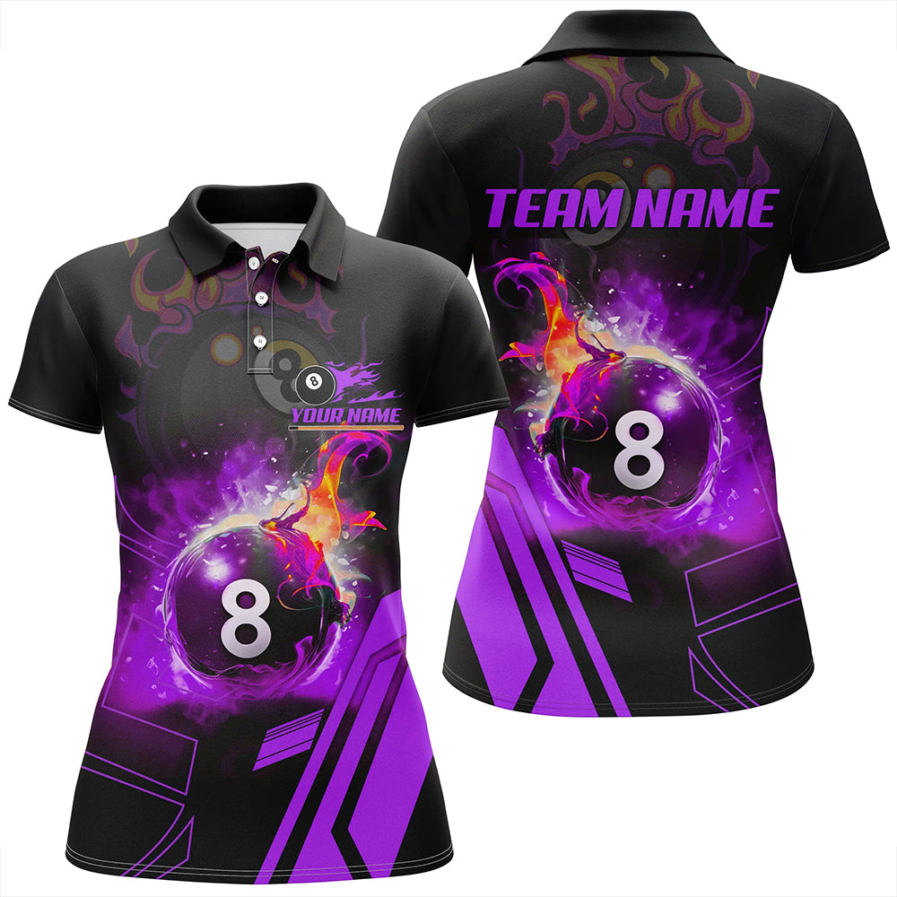 Billiard 8 Ball Flame Purple Version 3D Printed Women Polo Shirt Best Custom Pool Team Jerseys Shirts TDM0676