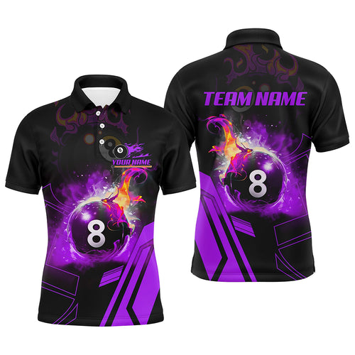 Billiard 8 Ball Flame Purple Version 3D Printed Men Polo Shirt Best Custom Pool Team Jerseys Shirts TDM0676