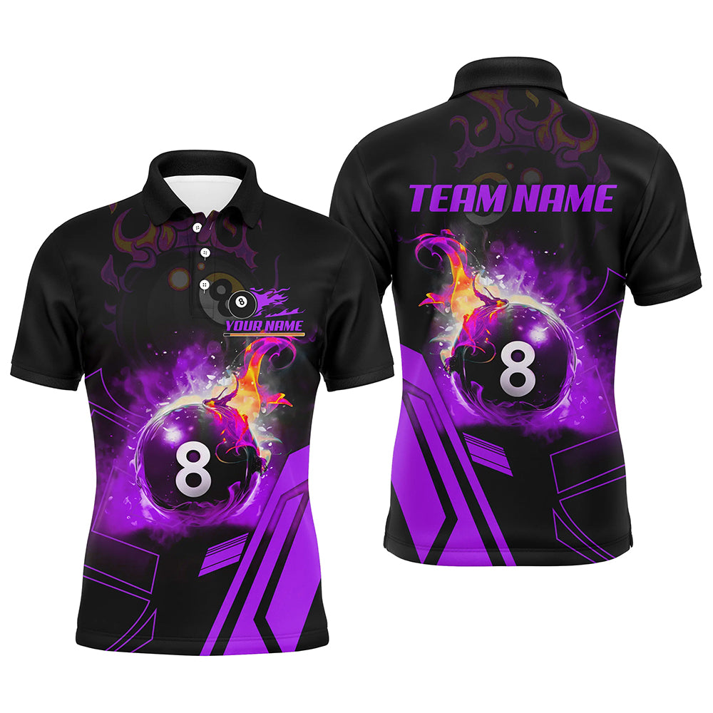 Billiard 8 Ball Flame Purple Version 3D Printed Men Polo Shirt Best Custom Pool Team Jerseys Shirts TDM0676