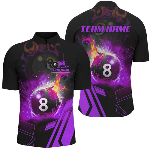 Billiard 8 Ball Flame Purple Version Men Quarter-Zip Shirt Custom Pool Team Jerseys Shirts TDM0676