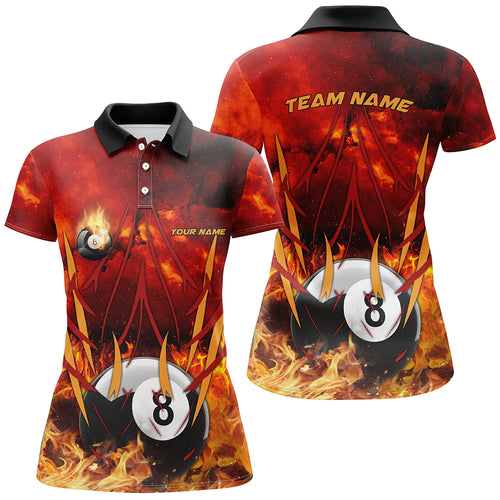 8 Ball Pool In Fire Custom 3D Printed Billiard Polo Shirts For Women, Best Pool Team Jerseys Shirts TDM0678