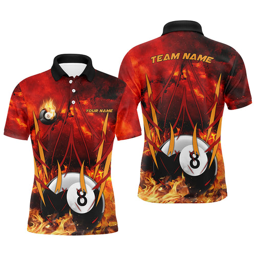 8 Ball Pool In Fire Custom 3D Printed Billiard Polo Shirts For Men, Best Pool Team Jerseys Shirts TDM0678