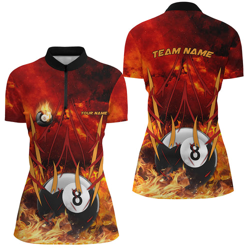8 Ball Pool In Fire Custom 3D Billiard Women Quarter-Zip Shirt Best Pool Team Jerseys Shirts TDM0678