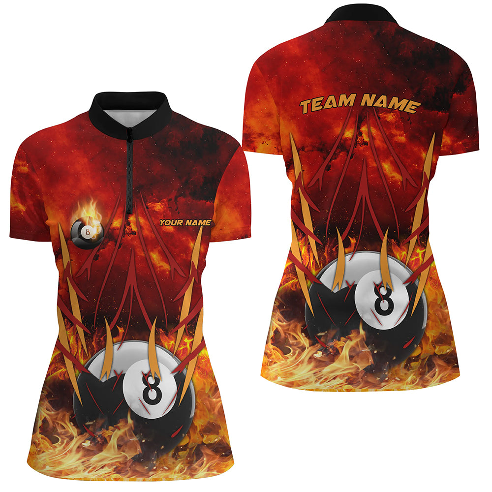 8 Ball Pool In Fire Custom 3D Billiard Women Quarter-Zip Shirt Best Pool Team Jerseys Shirts TDM0678