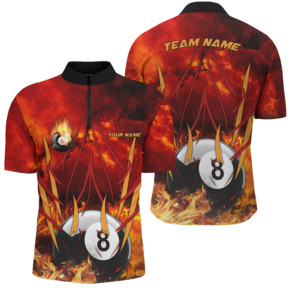 8 Ball Pool In Fire Custom 3D Billiard Men Quarter-Zip Shirt Best Pool Team Jerseys Shirts TDM0678