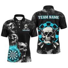 Load image into Gallery viewer, Personalized Blue Darts Smoke Skull Men Dart Shirts Custom Darts Board Fire Flame Dart Team Jersey TDM3133