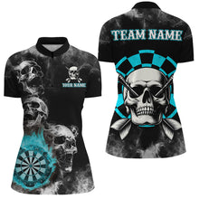 Load image into Gallery viewer, Personalized Blue Darts Smoke Skull Women Dart Shirts Custom Darts Board Fire Flame Dart Team Jersey TDM3133