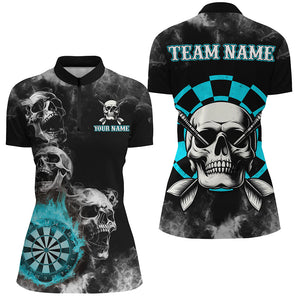 Personalized Blue Darts Smoke Skull Women Dart Shirts Custom Darts Board Fire Flame Dart Team Jersey TDM3133