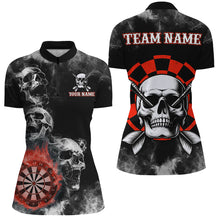 Load image into Gallery viewer, Personalized Red Darts Smoke Skull Women Dart Shirts Custom Darts Board Fire Flame Dart Team Jersey TDM3134