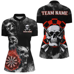 Personalized Red Darts Smoke Skull Women Dart Shirts Custom Darts Board Fire Flame Dart Team Jersey TDM3134