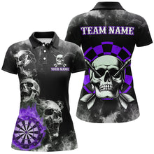 Load image into Gallery viewer, Personalized Purple Darts Smoke Skull Women Dart Shirt Custom Dart Board Fire Flame Dart Team Jersey TDM3135