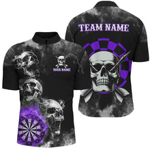 Load image into Gallery viewer, Personalized Purple Darts Smoke Skull Men Dart Shirt Custom Dart Board Fire Flame Dart Team Jersey TDM3135