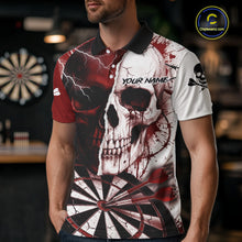 Load image into Gallery viewer, White &amp; Red Skull Dartboard Custom Men Dart Polo Shirt Retro Grunge Dart League Jerseys NYN2083