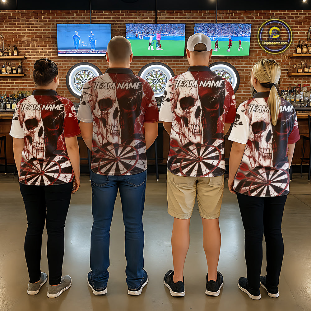 White & Red Skull Dartboard Custom Men Dart Polo Shirt Retro Grunge Dart League Jerseys NYN2083
