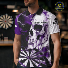 Load image into Gallery viewer, White &amp; Purple Skull Dartboard Custom Men Dart Polo Shirt Retro Grunge Dart League Jerseys NYN2084