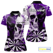 Load image into Gallery viewer, White &amp; Purple Skull Dartboard Custom Women Dart Polo Shirt Retro Grunge Dart League Jerseys NYN2084