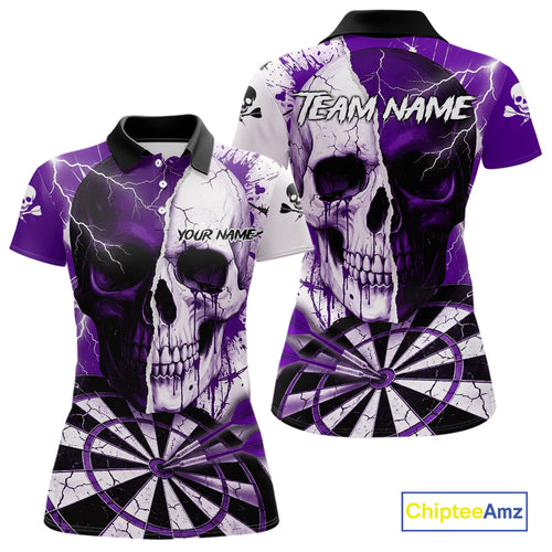 White & Purple Skull Dartboard Custom Women Dart Polo Shirt Retro Grunge Dart League Jerseys NYN2084