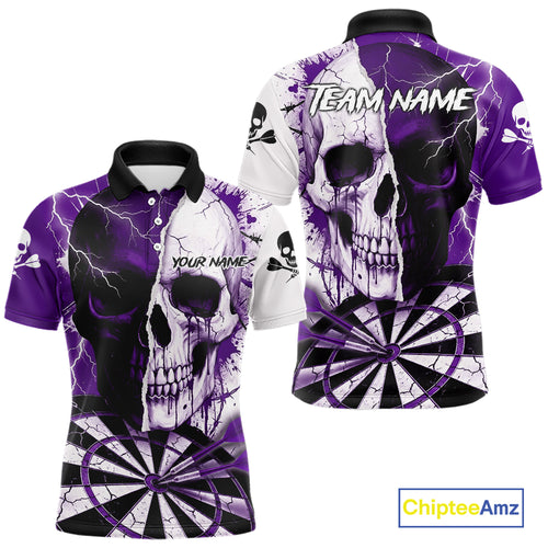 White & Purple Skull Dartboard Custom Men Dart Polo Shirt Retro Grunge Dart League Jerseys NYN2084