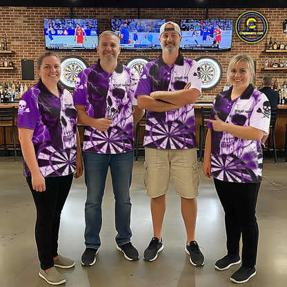 White & Purple Skull Dartboard Custom Men Dart Polo Shirt Retro Grunge Dart League Jerseys NYN2084