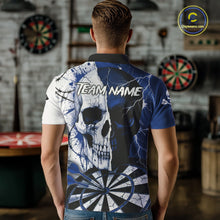 Load image into Gallery viewer, White &amp; Blue Skull Dartboard Custom Men Dart Polo Shirt Retro Grunge Dart League Jerseys NYN2085