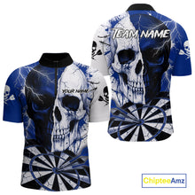 Load image into Gallery viewer, White &amp; Blue Skull Dartboard Custom Men Dart Quarter-Zip Shirt Retro Grunge Dart League Jerseys NYN2085