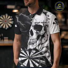 Load image into Gallery viewer, White &amp; Black Skull Dartboard Custom Men Dart Polo Shirt Retro Grunge Dart League Jerseys NYN2086