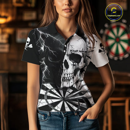 White & Black Skull Dartboard Custom Women Dart Polo Shirt Retro Grunge Dart League Jerseys NYN2086